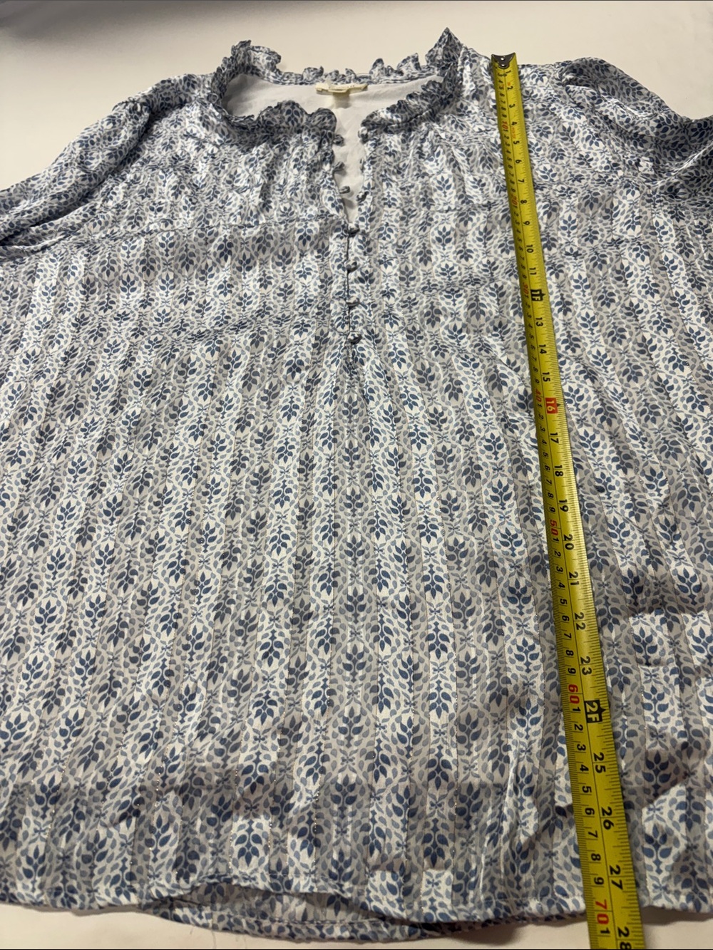 Pretty Light Blue Floral Ruffle-Trim Button Up Blouse - Picture 6 of 9